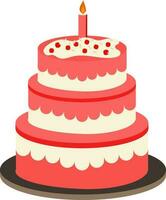 Decorative 3-Tier Cake Icon In Red And White Color. vector