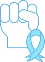 Fist Hand With Awareness Ribbon Icon In Blue And White Color. vector