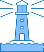 Blue And White Lighthouse Icon In Flat Style. vector