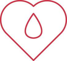 Blood Drop In Heart Red Line Art Icon. vector