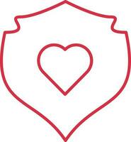 Heart Security Icon In Red Linear Art. vector