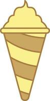 Flat Style Ice Cream Cone Yellow And Brown Icon. vector