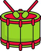 Snare Drum With Sticks Icon In Red And Green Color. vector