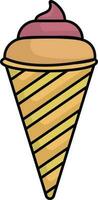 Pink And Orange Creamy Ice Cream Cone Flat Icon. vector