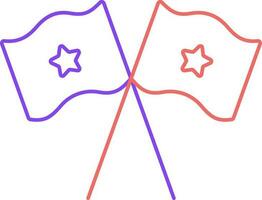 Red And Blue Star Flag Cross Icon In Thin Line Art. vector