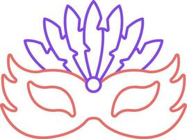 Feather Masquerade Mask Red And Purple Stroke Icon. vector