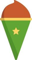 Brown And Green Ice Cream Cone Icon In Flat Style. vector