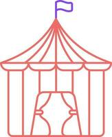 Red Line Art Style Tent with Flag Icon Or Symbol. vector