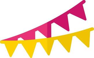Pink And Yellow Illustration Of Bunting Flag Hang Flat Icon. vector