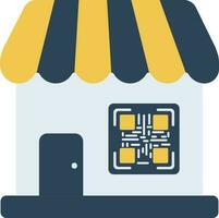 QR Symbol On Shop Building In Blue And Yellow Color. vector