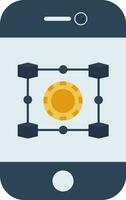 transacción cadena símbolo en teléfono inteligente pantalla azul y amarillo icono. vector