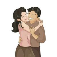 Cheerful Young Girl Hugging To Her Boyfriend Against White Background. vector