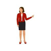 Young Businesswoman Showing Something From Index Finger On White Background. vector