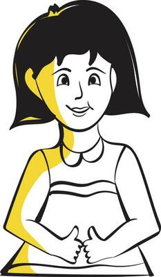 Doodle Style Cute Little Girl Binding Hand On White Background.