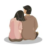 Back View Of Young Couple Sitting Together On White Background. vector
