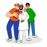 Three Religious Men Taking Selfie Together From Smartphone On White Background. vector