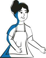 Doodle Style Apron Wearing Young Smiley Lady Against white Background. vector