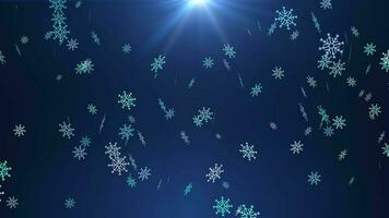 snowflakes and lights on the blue loop 4k 3D background. video