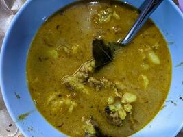 un parte de delicioso gulai kambing o cabra curry. indonesio tradicional comida foto