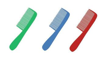 Plastic comb vector set in different colors. Plastic product. Flat vector in cartoon style isolated on white background.