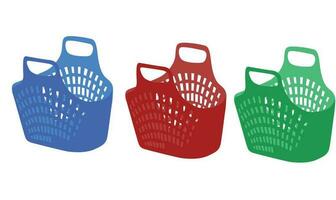 Vietnamese traditional market basket vector set in different colors. Plastic basket vector. Plastic product. Flat vector illustration in cartoon style isolated. Shopping basket vector.