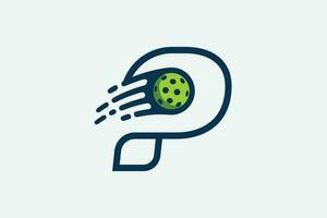 pickleball logo con un combinación de letra pags y un Moviente pelota en línea estilo para ninguna negocio especialmente pickleball tiendas, pickleball capacitación, clubs, etc. vector