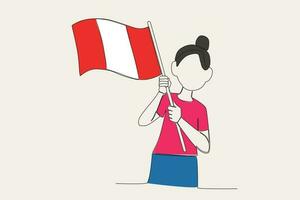 Color illustration of a young woman holding a Peruvian flag vector
