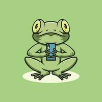 Cute frog take a photo cartoon illustration vector