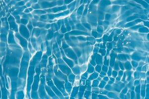 Blue water with ripples on the surface. Defocus blurred transparent blue colored clear calm water surface texture with splashes and bubbles. Water waves with shining pattern texture background. photo