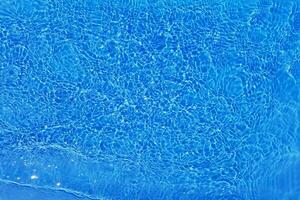 Blue water with ripples on the surface. Defocus blurred transparent blue colored clear calm water surface texture with splashes and bubbles. Water waves with shining pattern texture background. photo