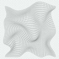 Distorted square grid. Wireframe wave geometry grid. Warped mesh texture. Curved mesh elements. Vector illustration