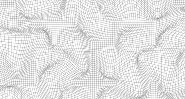 Abstract wavy 3d mesh. Geometric dynamic wave. Distorted square grid. Warped mesh texture. Wireframe wave geometry grid. Vector illustration