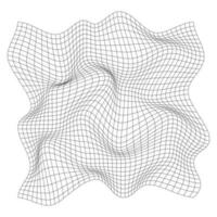 Distorted square grid. Wireframe wave geometry grid. Warped mesh texture. Curved mesh elements. Vector illustration