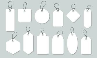 Blank white paper price tags or gift tags in different shapes. Price tag collection. Paper labels set. Set of sale tags and labels. Vector illustration
