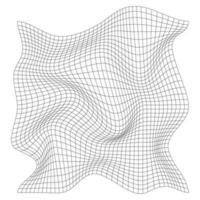 Distorted square grid. Wireframe wave geometry grid. Warped mesh texture. Curved mesh elements. Vector illustration