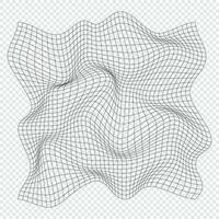 Distorted square grid. Wireframe wave geometry grid. Warped mesh texture. Curved mesh elements. Vector illustration