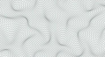 Abstract wavy 3d mesh. Geometric dynamic wave. Distorted square grid. Warped mesh texture. Wireframe wave geometry grid. Vector illustration