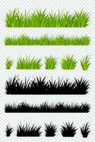 Green grass collection. Set of spring green grass horizontal borders. Meadow natural green herbal. Spring or summer plant leaves. Vector illustration