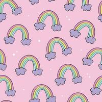 rainbows seamless pattern with doodles on pink background for nursery prints, wallpaper, scrapbooking, stationary, etc. EPS 10 vector