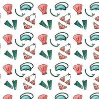 summer pattern swimsuit shell fins mask heat vector