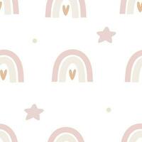 seamless pattern with cartoon rainbows, decor elements. colorful vector for kids. hand drawing, flat style. baby design for fabric, print, textile, wrapper