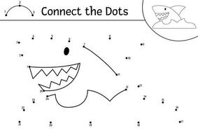 Vector dot-to-dot and color activity with cute shark. Treasure island connect the dots game with funny animal fish. Sea adventures coloring page for kids. Printable worksheet with numbers