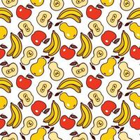 Bananas, pears, apples. Seamless vector pattern with fruits. Design of textiles, clothes, covers, wrapping paper.