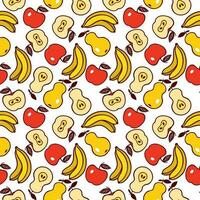 Bananas, pears, apples. Seamless vector pattern with fruits. Design of textiles, clothes, covers, wrapping paper.