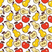Red apples and yellow pears. Seamless vector pattern with fruits. Design of textiles, clothes, covers, wrapping paper.