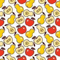 Red apples and yellow pears. Seamless vector pattern with fruits. Design of textiles, clothes, covers, wrapping paper.