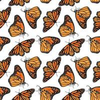 Orange monarch butterfly. Vector seamless pattern with butterflies. Design of textiles, covers, clothes, wrapping paper.