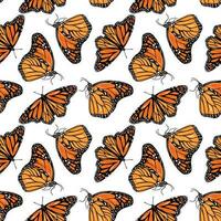 Orange monarch butterfly. Vector seamless pattern with butterflies. Design of textiles, covers, clothes, wrapping paper.