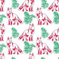 Seamless pattern with the image of a fox and a plant. Vector illustration of a pattern for textile design, packaging paper, cover, greeting card, children's clothing.