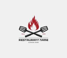 restaurante logo, fuego, icono, hilado, barbacoa, barbacoa, maceta, logo vectores